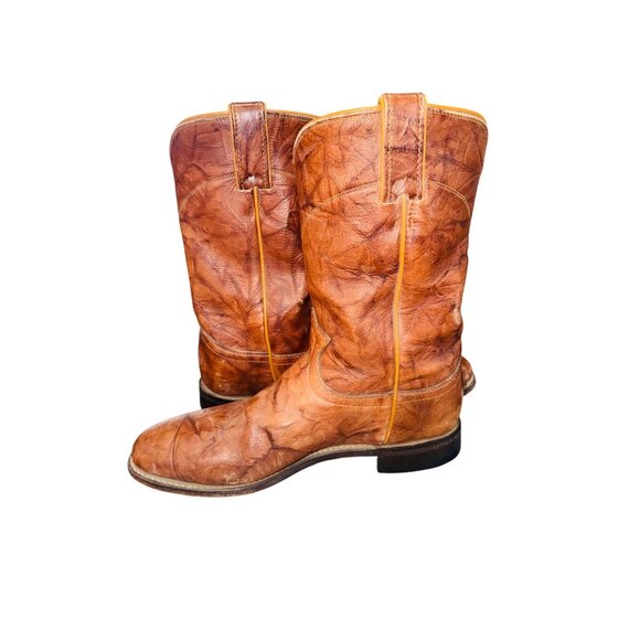 Justin Men’s Jackson Brown Leather Marbled Western Cowboy Boot Size 9 Work - Picture 10 of 12